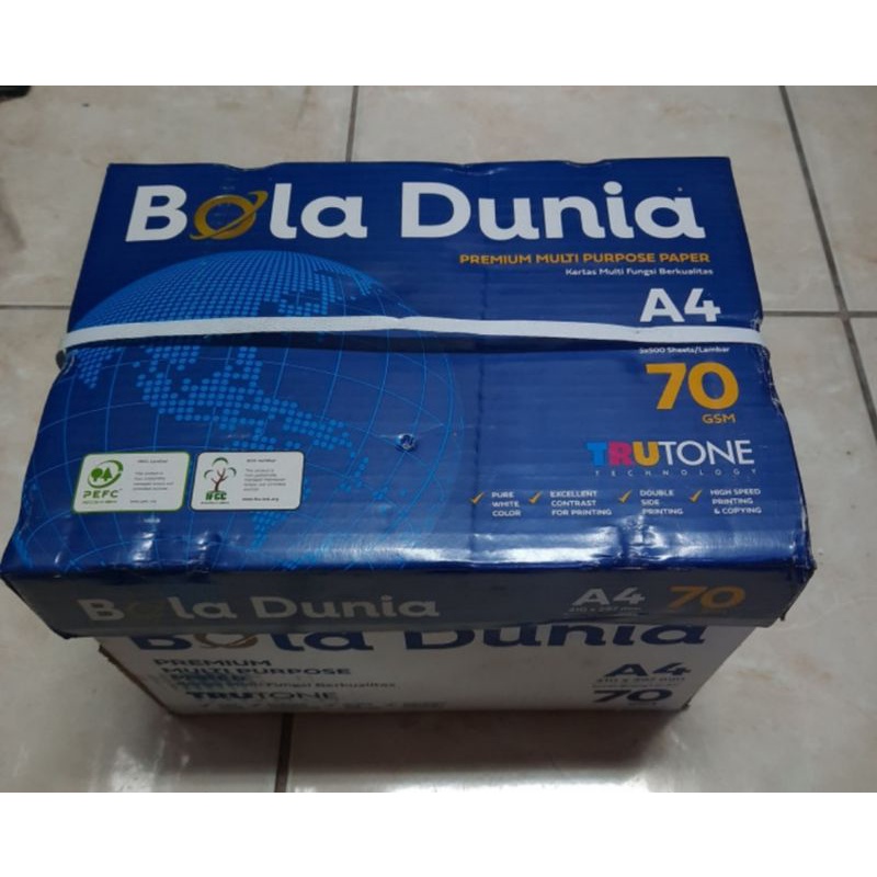 

kertas hvs A4 70/75 gram Bola dunia/harga perdus/5 rim