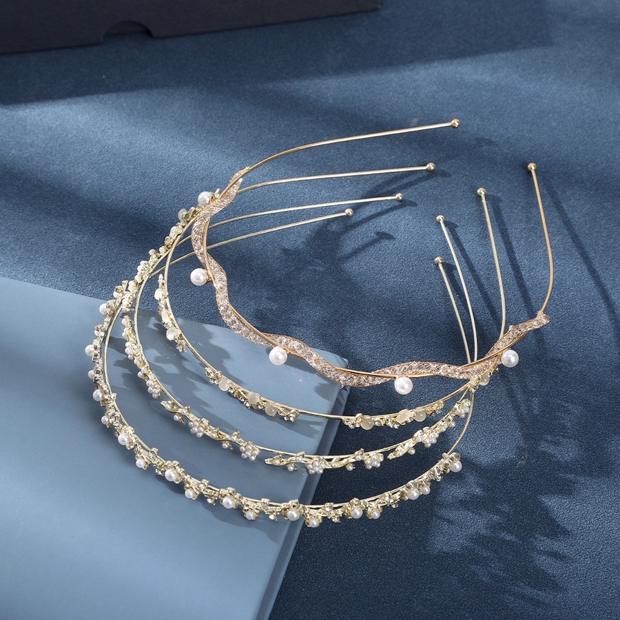 Bando Desain Bunga Aksen Mutiara Dan Berlian Imitasi Bahan Metal Warna Emas Gaya Korea Untuk Wanita