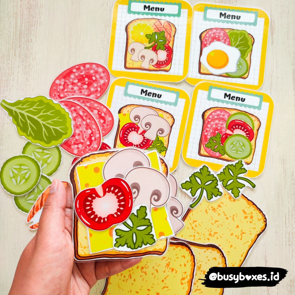 [busyboxes.id] Mainan Edukasi Busy Page busypage pretend play masak-masakan menu sandwich