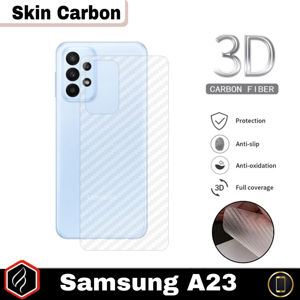 Paket 3 in 1 Tempered Glass Samsung A23 Anti Gores Layar Free TG Camera &amp; Garskin Carbon For Samsung A23