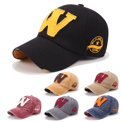 Topi Baseball Bahan Katun Denim Motif Bordir Gaya Retro Untuk Pria Dan Wanita