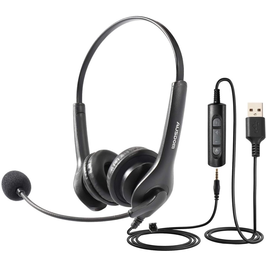 AUSDOM USB Headset with Noise Cancelling Microphone,3.5mm Wired - BS01