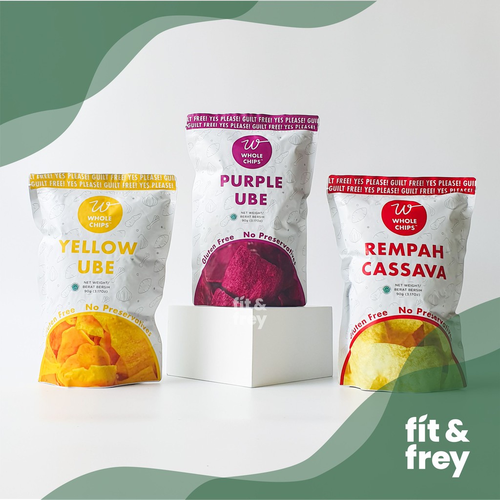 WHOLE CHIPS 90g Purple Ube/Yellow Ube/Rempah Cassava/Keripik Ubi Singkong No MSG Sehat Organic Halal