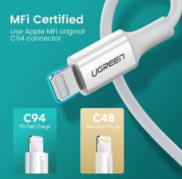 Ugreen Kabel Lightning MFi Support For Ip 13 14 12 8 11 X XR XS X Max Ipad Support PD Charger 20Watt