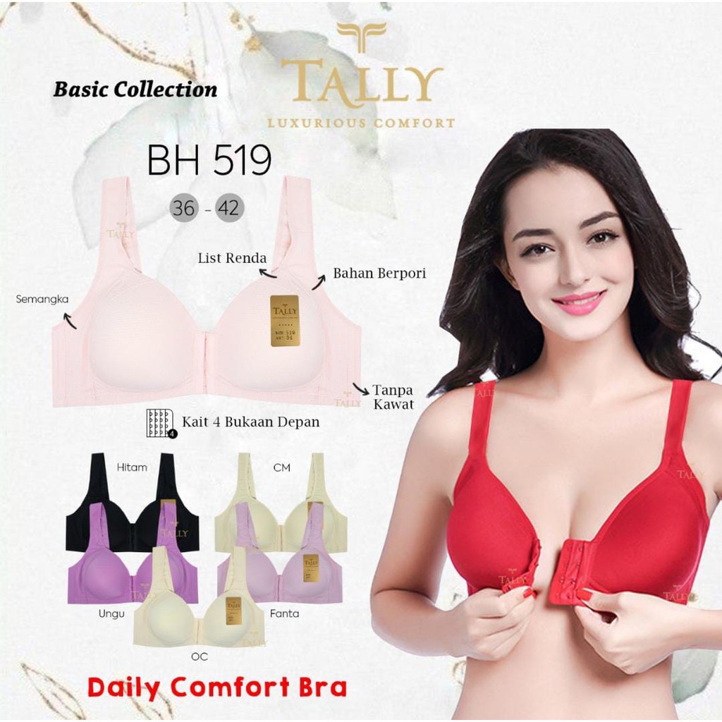 Bra / BH Tally 519 (Cup Besar, Buka Kait Dari Depan, Busa Tipis, Tanpa Kawat) TALLY BRA BH 519 I SIZE 36-42 I TANPA KAWAT I BUSA TIPIS I KANCING/ KAIT DI DEPAN | CUP C