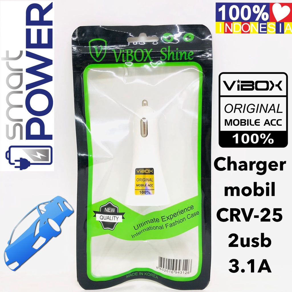 CAR CHARGER SAVER 2IN1 vibox crv25 USB VEHICLE CHARGER 2 PORT USB + PACK