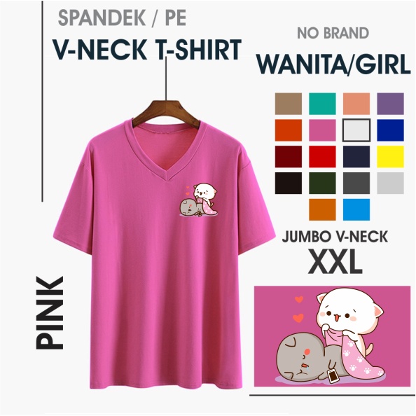 KaosVneck wanita Kawaii NC-006 Vneck JUMBO fit to XXL Atasan wanita kaos big size kaos JUMBO LD 118 CM