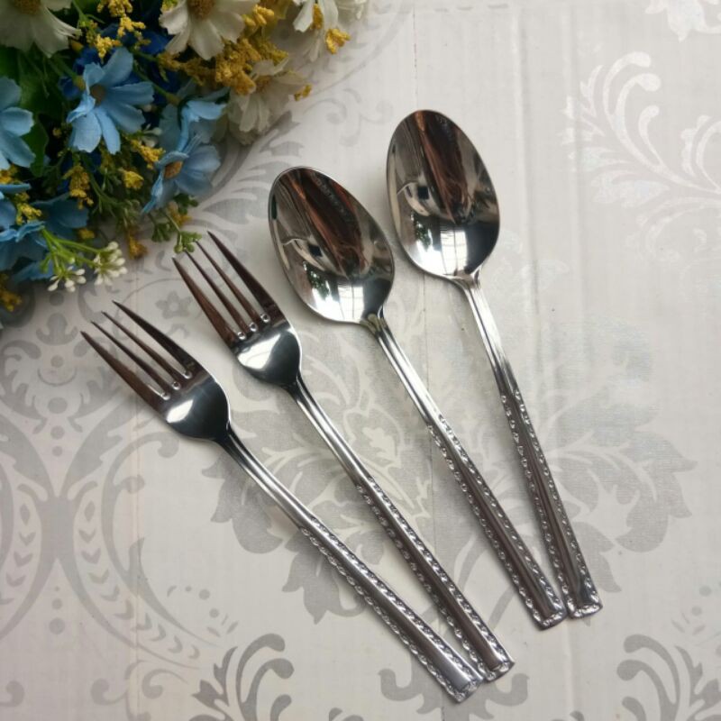 PAKET 6 PCS SENDOK GARPU MAKAN STAINLESS TEBAL MOTIF MURAH