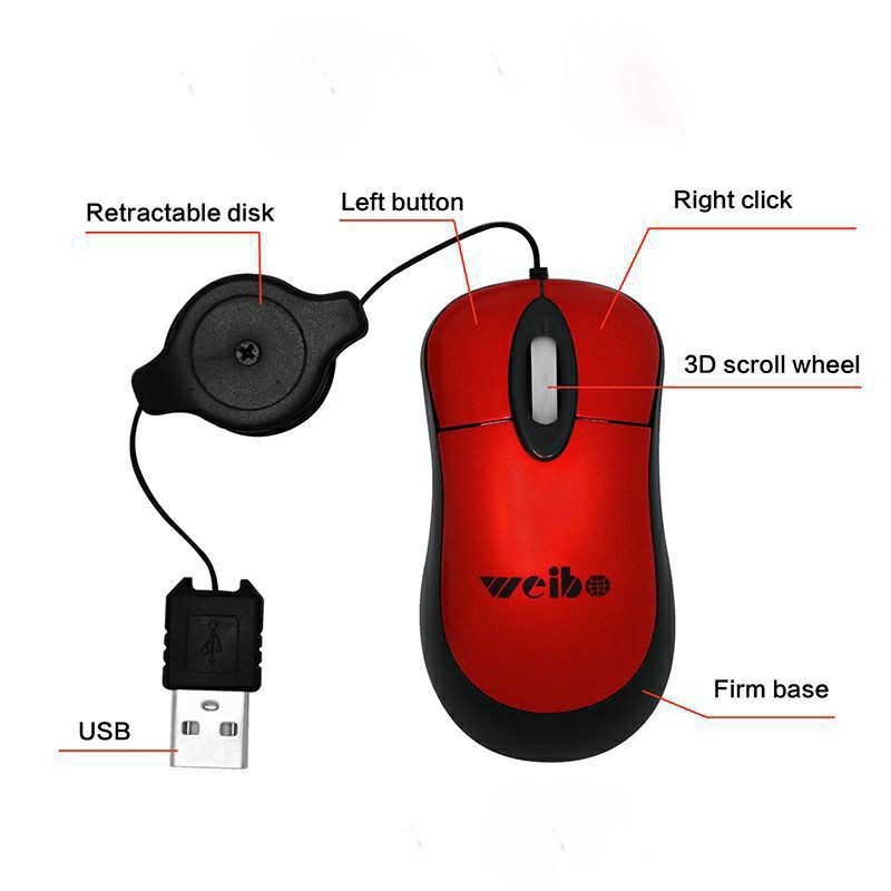 mrcaisen Optical Mouse weibo mini model tarik kabel 3d 1600 tanpa baterai