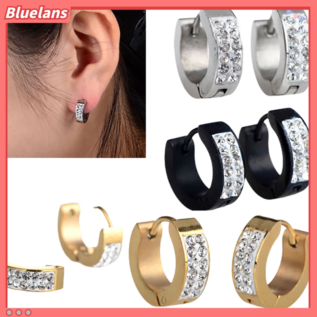 Anting Stud Model Hoop Huggie Gaya Punk Bertahtakan Batu Imitasi Unisex : Bahan Baja Titanium