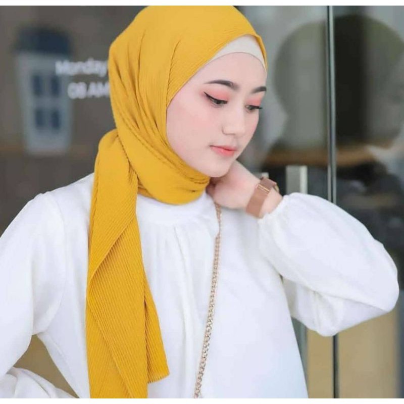 HANYA HARI INI BELI 1 DAPA 1 PASHMINA PLISKET POLOS HYGET TERMURAH 170X75-PSHM H ( KUNING )