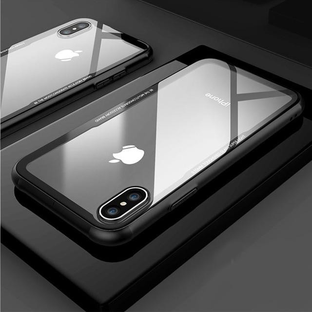 Casing Case Silikon Glass Transparant/Glass Polos Black iPhone x/xs/iPhone xr/iPhone xs max/iPhone 6/6s/iPhone 7 plus/8 plus