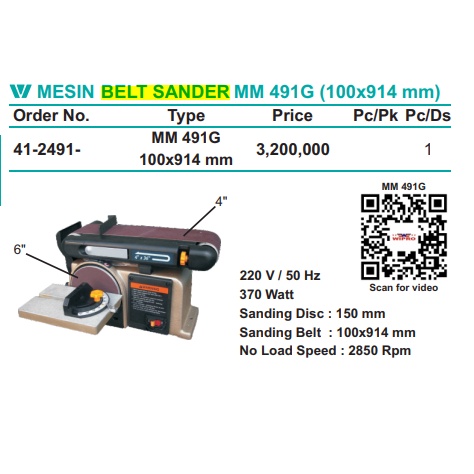 Belt Sander WIPRO Amplas Duduk 491 Sanding Disc & Belt Meja