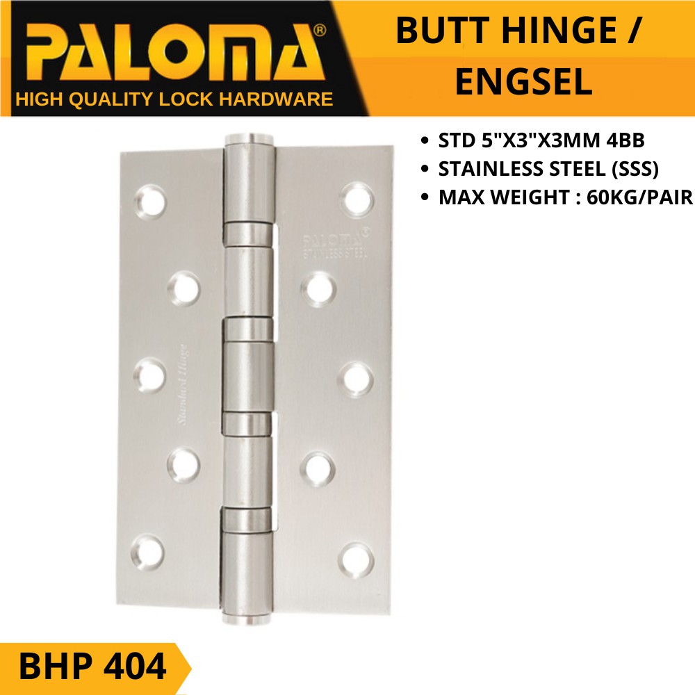 ENGSEL PINTU  PALOMA BHP 404 STD 5&quot;X3&quot;X3MM 4BB  UKURAN 5 INCH STAINLESS STEEL