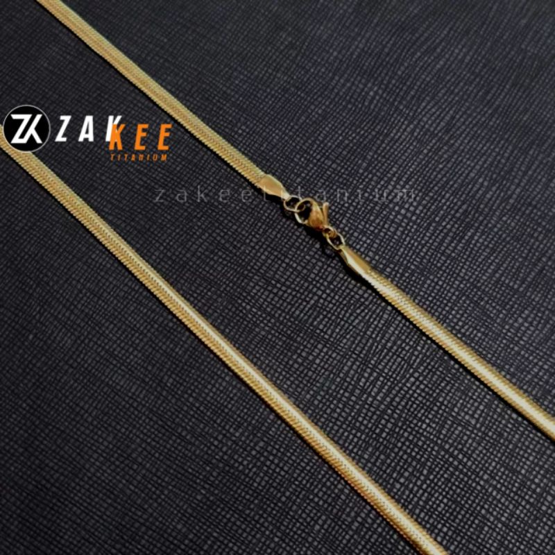 Kalung Emas Pria Wanita Titanium Anti karat Cowok Cewek Keren Simpel Gepeng Pipih Gold Mas Panjang 45cm 50cm 60cm