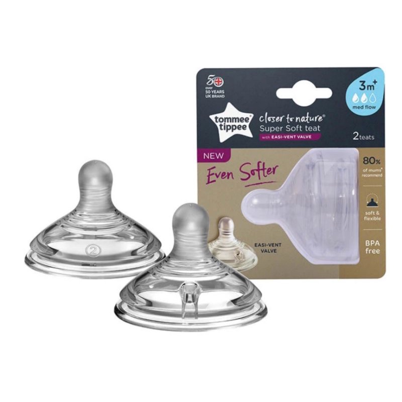 Dot Nipple Tommee Tippee Closer to Nature Super Soft Teat Slow Flow 3m+ isi 2 Anti Bingung Puting