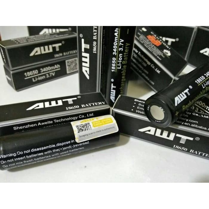 Baterai AWT 3400mAh Hitam 18650 Black Vapor Batre Battery 3000 mAh (1baterai)