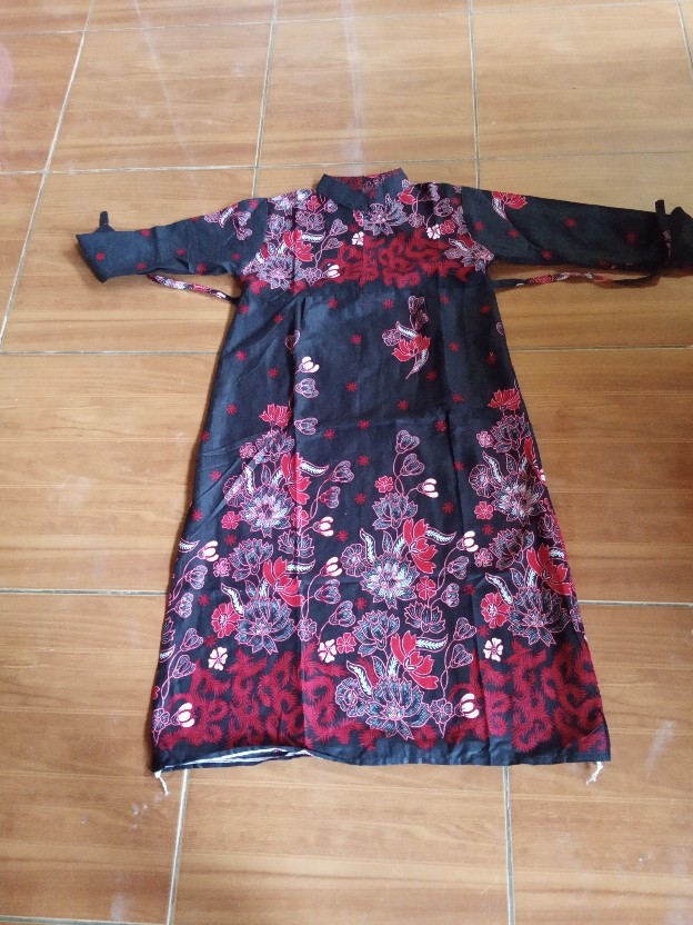 Batik Couple Keluarga - Sania Ruffle Ori Ndoro Jowi Dnt -motif Sakura Merah