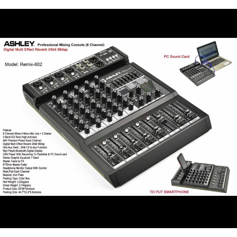 Mixer Audio ASHLEY REMIX602/REMIX 602 6CH USB-BLUETOOTH-SOUND CARD TO PC