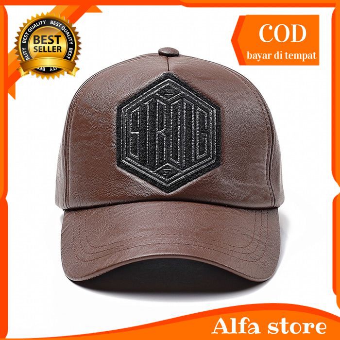 topi baseball kulit asli pria fashion cowok import keren branded sb127