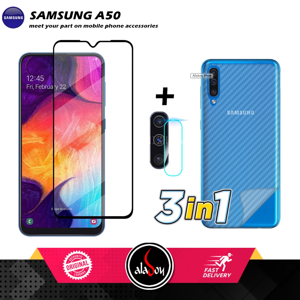 Tempered Glass Layar Samsung A50 Free Temppered Glass Camera dan Skin Carbon