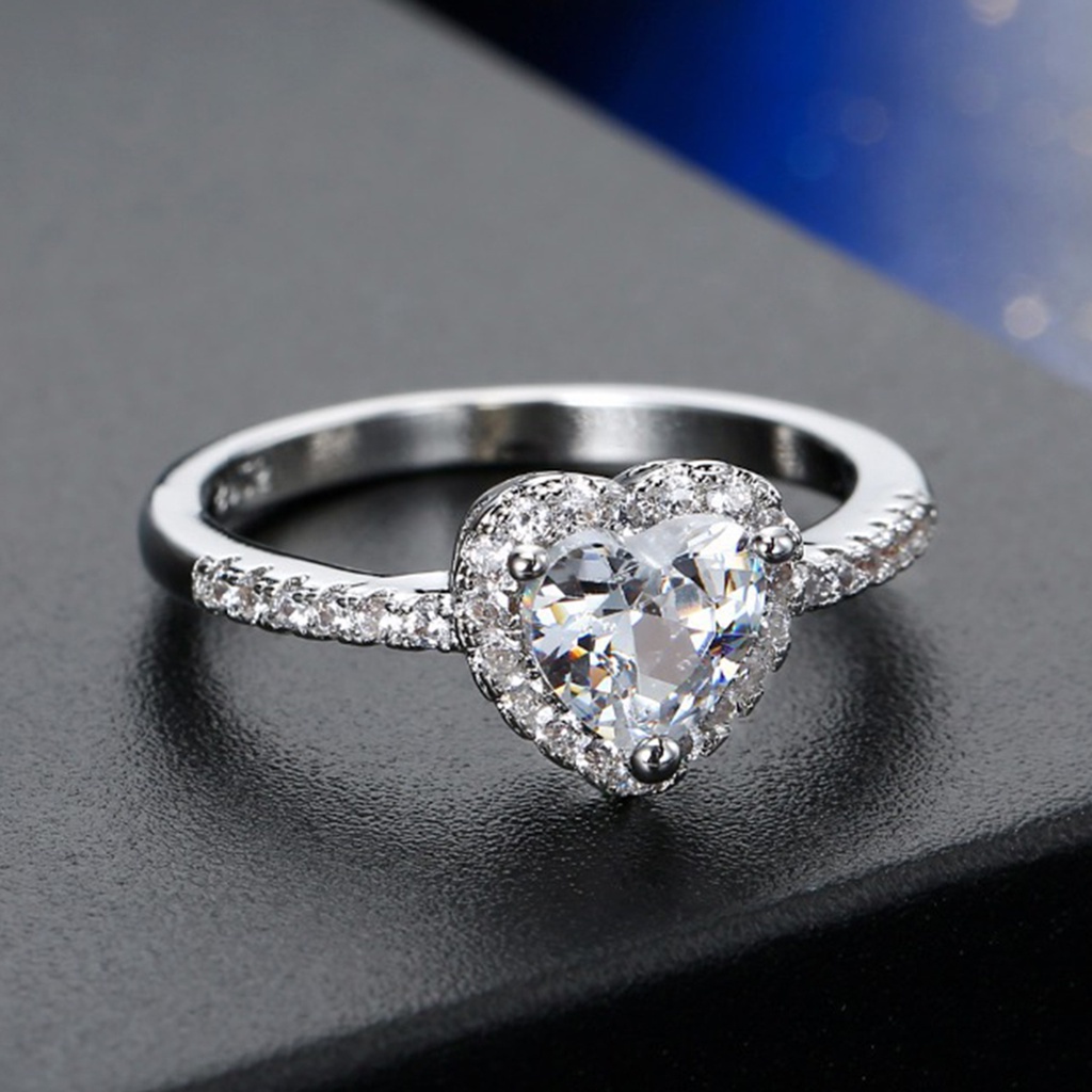 Huluboy Cincin Cubic Zirconia Bentuk Hati Untuk Wanita