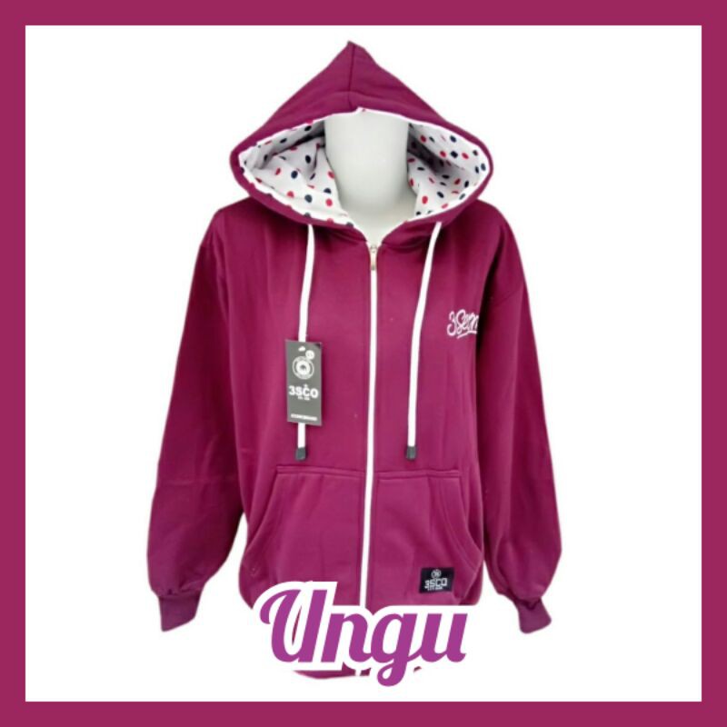 JAKET ZIPPER 3SECOND CEWEK HOODIE POLKADOT UNGU LOGO BORDIR