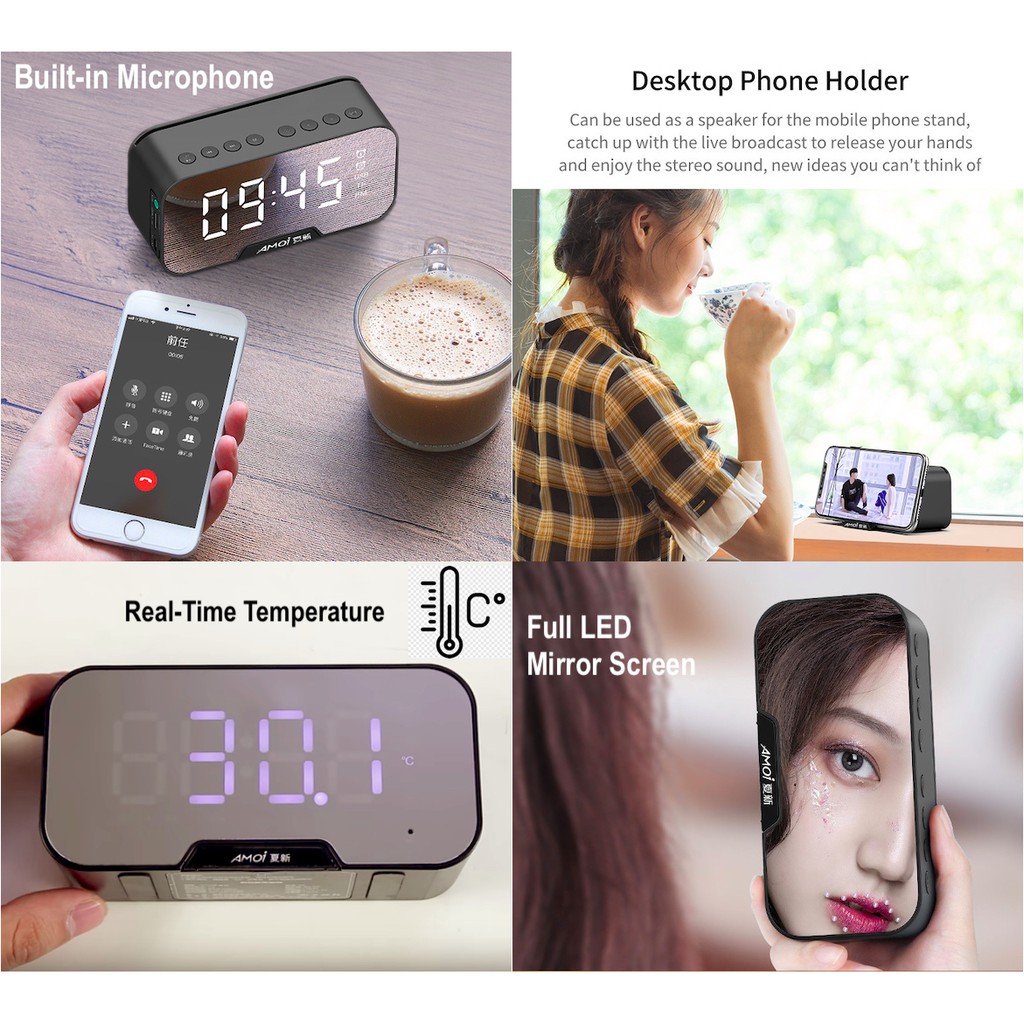 AMoi Bluetooth Speaker Wireless Portable Mini Digital Alarm Clock FM