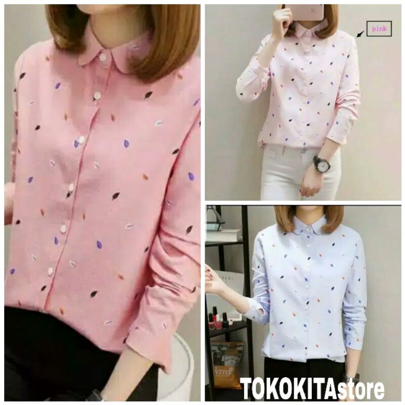 kemeja wanita kemeja motif daun kemeja kekinian kemeja wanita promo