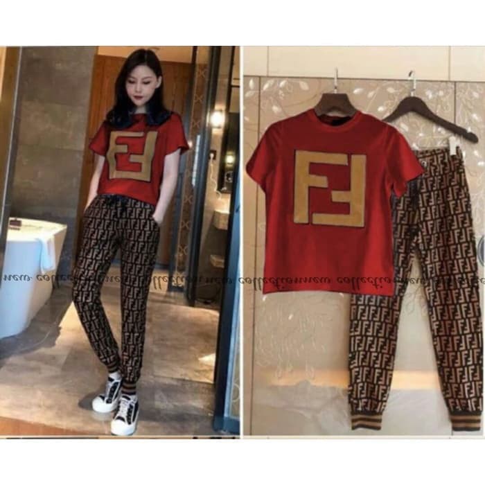 O865C Setelan Fendi Scuba Import Stelan Panjang Muslim Wanita Kek XS676 [St Fefe Marron Ve]Setelan W