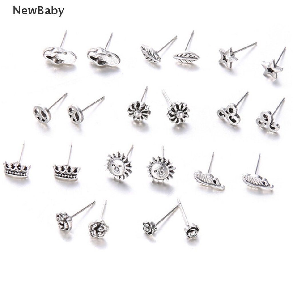 11 Pasang / Set Anting Tusuk Silver Simple Gaya Bohemia Untuk Wanita