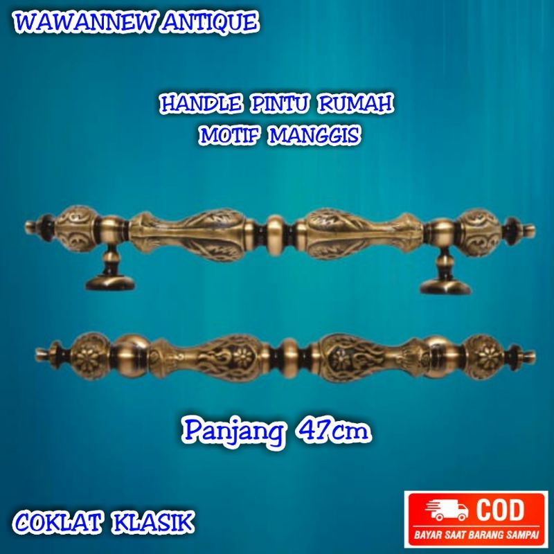 Handle Pintu Rumah Pagar Kuningan Antik Murah Motif Manggis 47cm