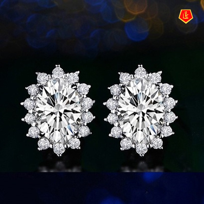 [Ready Stock]Noble Female Sapphire Diamond Flower Earrings