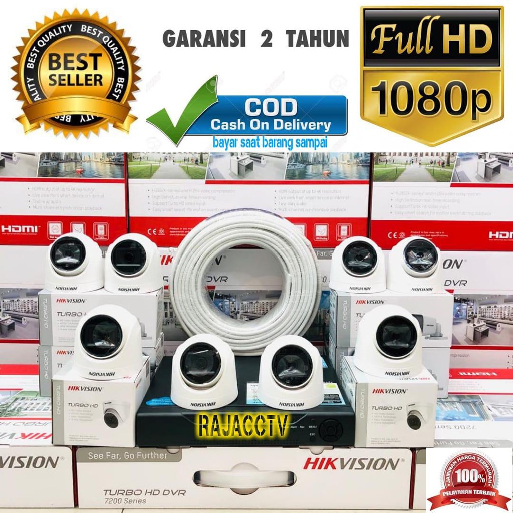 PAKET CCTV HIKVISION 8 CHANNEL 8 KAMERA TURBO HD 2MP 1080P KOMPLIT TINGGAL PASANG BOSKU