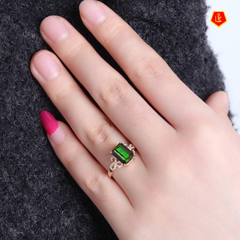 [Ready Stock]Temperament Personality Emerald Rose Gold Ring