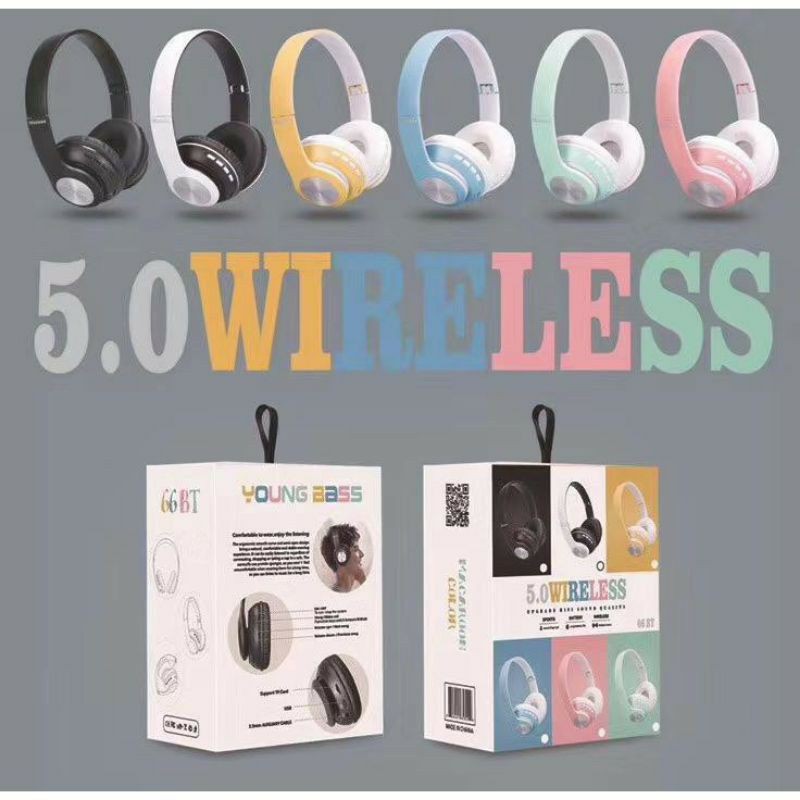 (TWS) Headphone Bando Bluetooth 66BT / Headphone Macaron 66BT