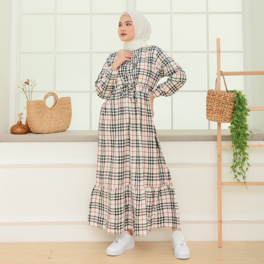 Baju Gamis Syari Wanita Terbaru Parissa Maxi Dress Katun Kotak Murah -Jihana Dress Fashion Wanita