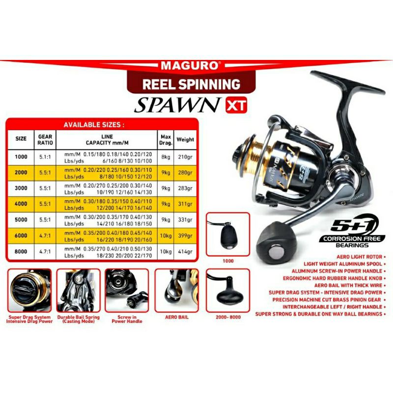 Reel maguro SPAWN XT 1000 s/d 8000|Power handle