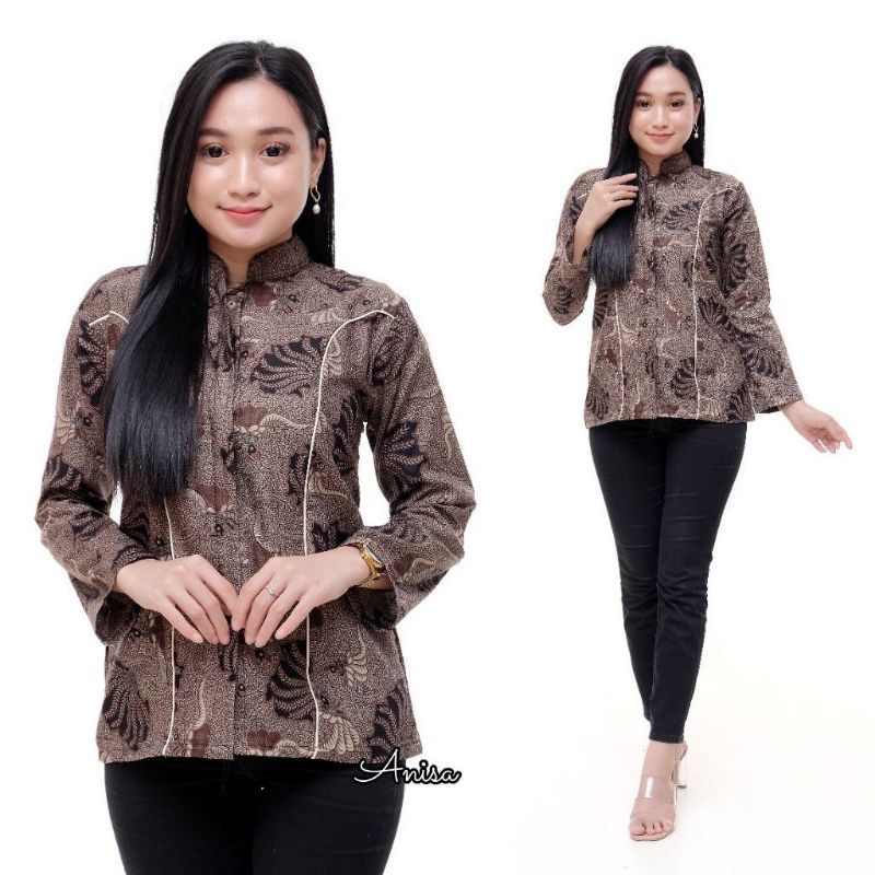 tey-17 Batik wanita ASJ SA HRB026 Kenongo Kemeja Tosca Pendek-B kerang co
