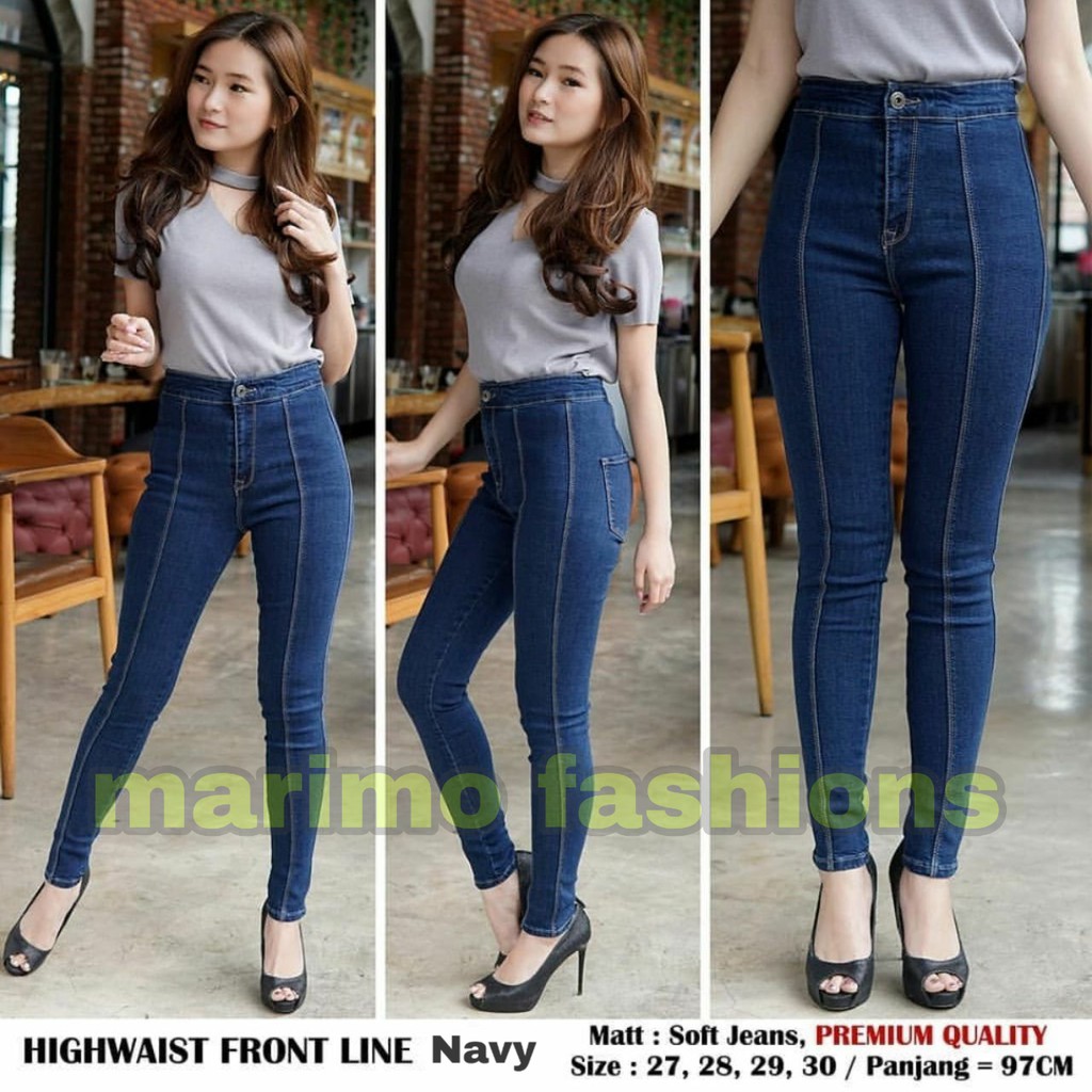 HIGHWAIST JEANS BASIC Stretch Wanita Cewek Kekinian Fashion Murah Reseller Dropship Aman