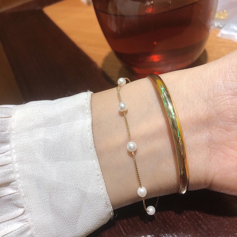 Gelang Tangan Manik-Manik Mutiara Dua Lapis Untuk Wanita