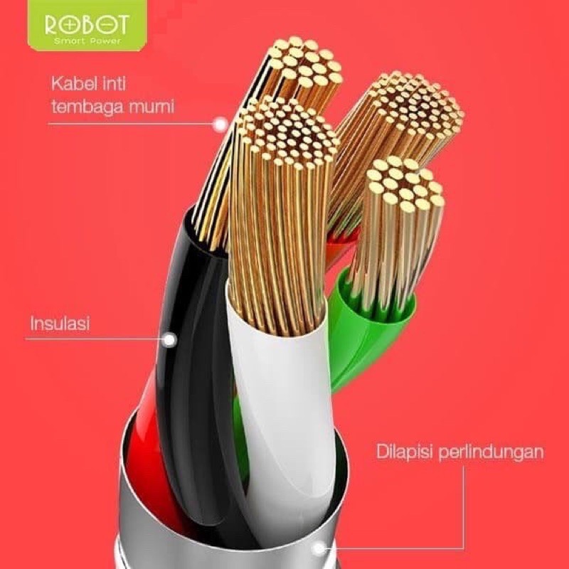 Per Pcs ORIGINAL  KABEL DATA TIPE C / Lightning PHONE ROBOT RT-TL100 2.4A Garansi Resmi byROBOT