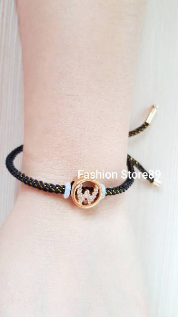 Gelang tali inisial/ gelang charm tali / gelang inisal nama tali titanium import / gelang serut tali