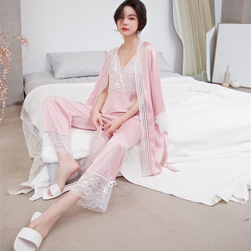 S5T951 Setelan 5pcs Sleepwear Baju Tidur Piyama Pajamas Wanita Premium - Lingerie Kimono, Babydoll, Tanktop, Celana Panjang &amp; Pendek