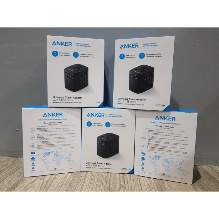 Universal Adaptor - Wall Charger Anker Universal Travel Adaptor With 4 Usb Ports - A2730