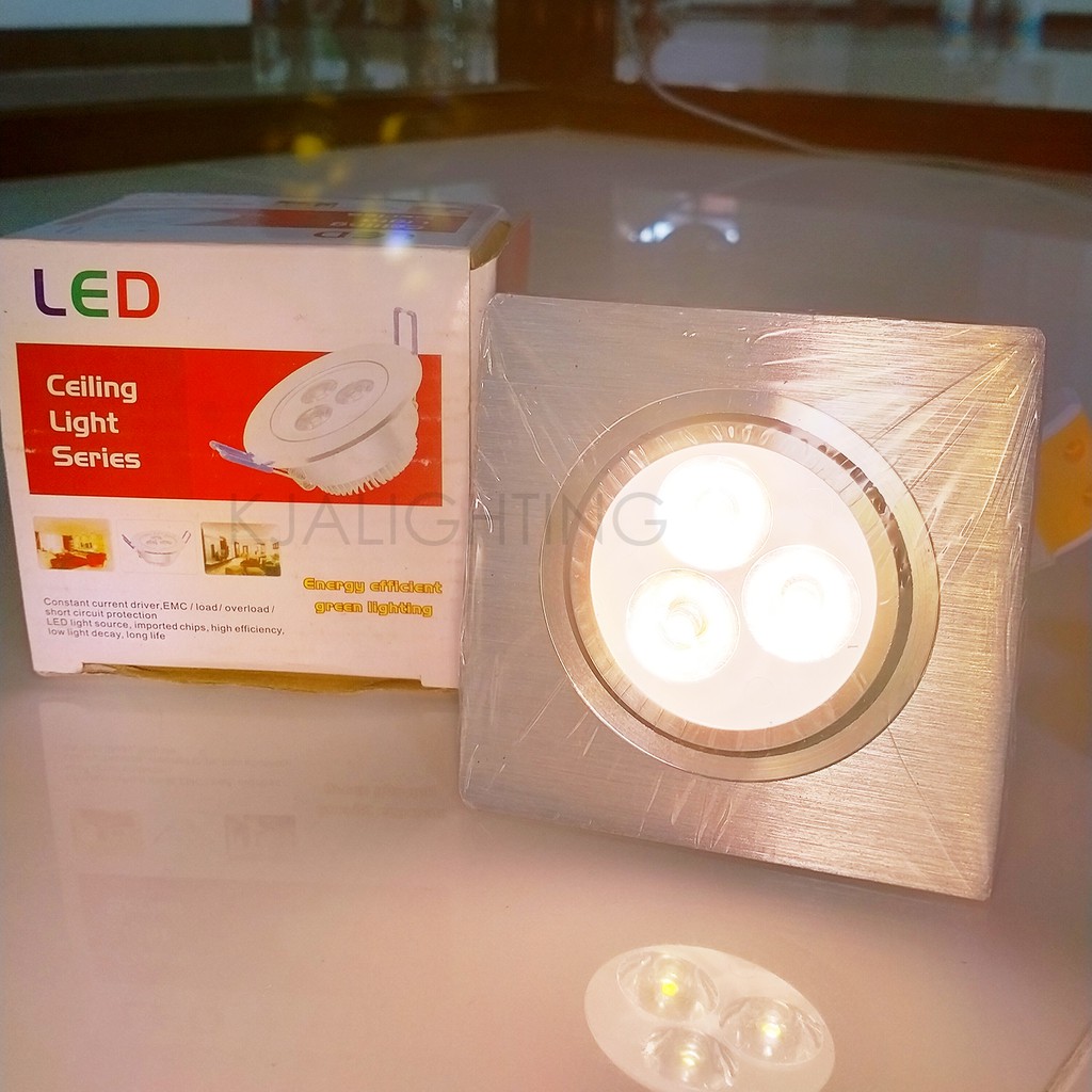 Lampu Downlight LED 3 Mata 3Watt Kuning Spot Sorot -Body Silver