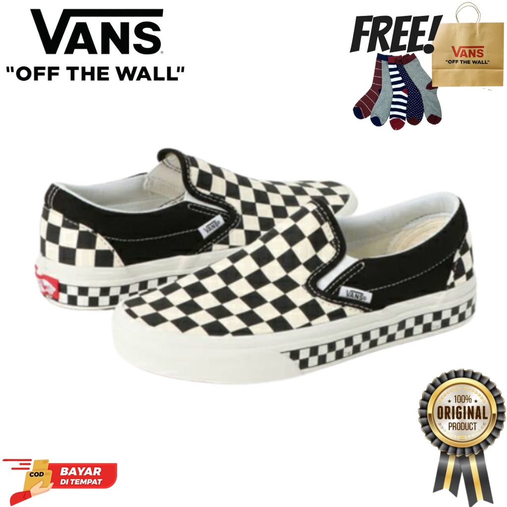 SALE DISKON! V4NS SLIP-ON NEXTOR CHECKERBOARD BLACK/WHITE CLASSIC 100% ORIGINAL BNIB