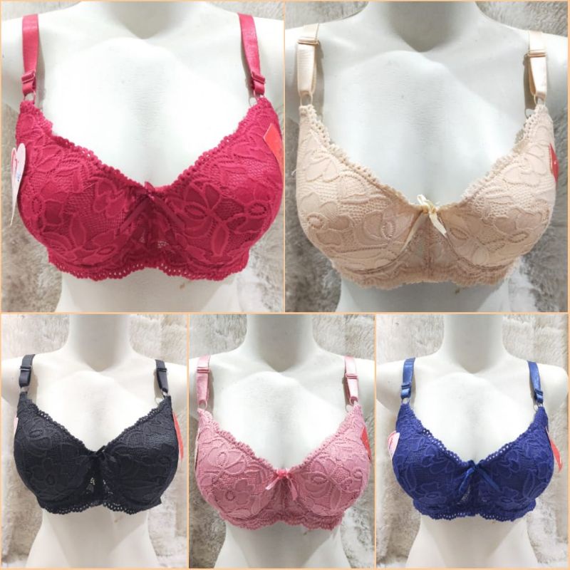 bra wanita fema model brukat busa sedang berkawat cup besar pengait 3 - bh cewek - pakaian dalam