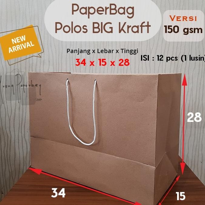 

(TERLARIS) Dijual Paper Bag/Tas Kertas Paperbag Polos Kraft Landscape 34 X 15 X28