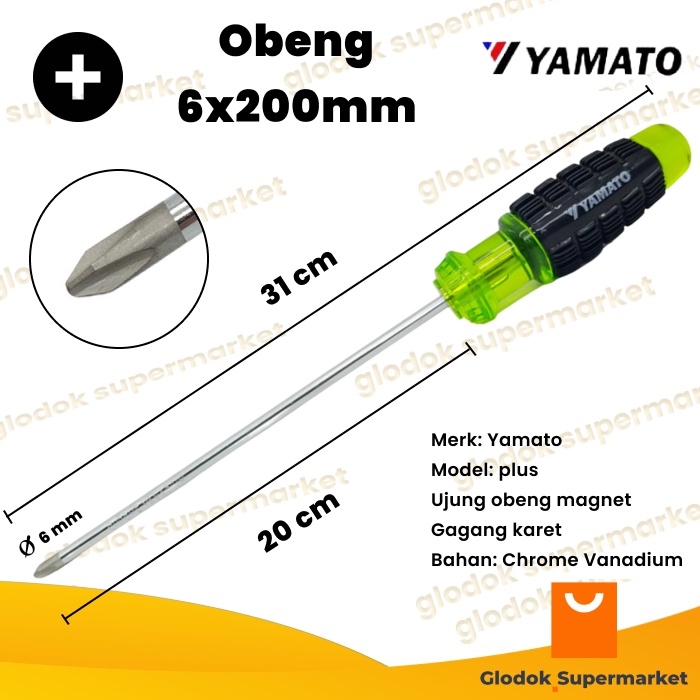 Obeng Plus 8 inch Yamato Diameter 6mm Panjang Besi 20cm Magnet Gagang Karet